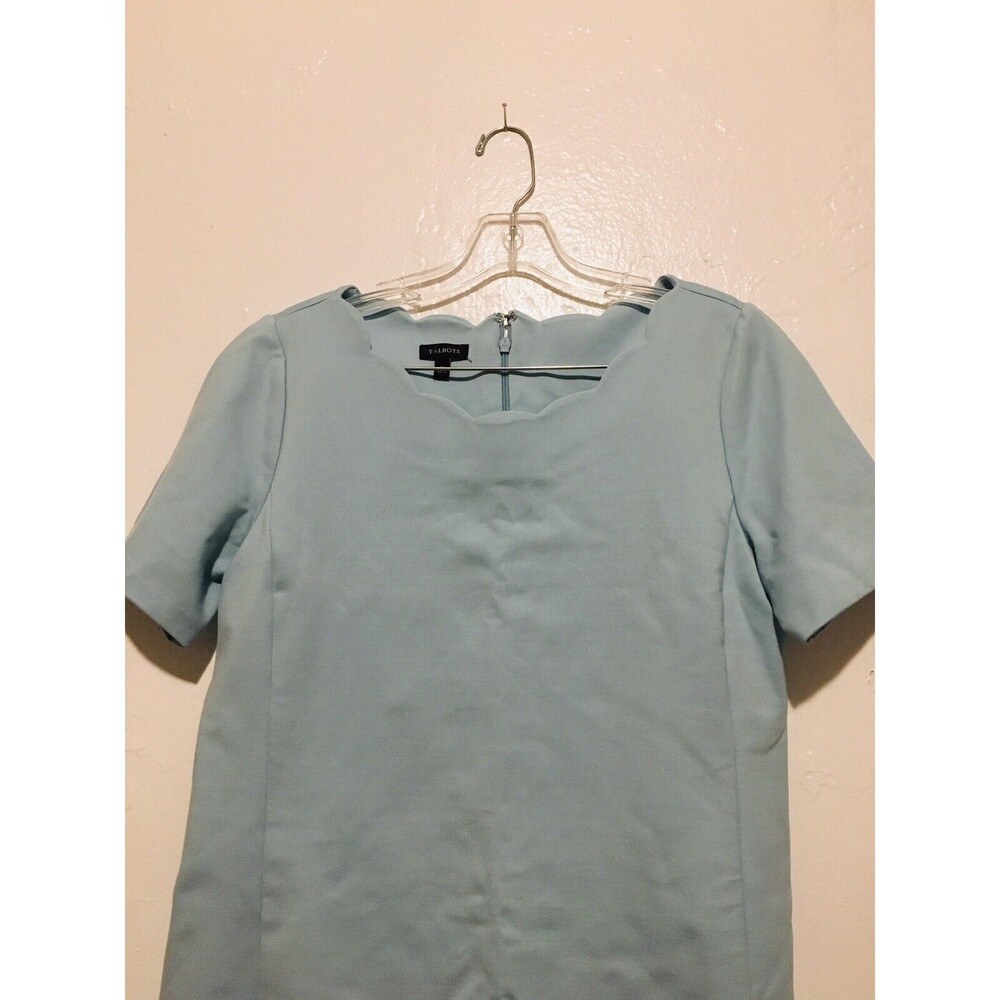Talbots Blouse Top Casual Shirt Sky Blue Scale Short Sleeve Size M - Picture 3 of 8